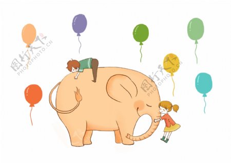 卡通大象儿童节插画人物气球卡通