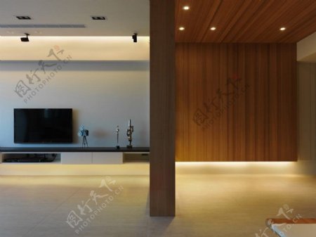 日式清新客厅木制背景墙室内装修效果图