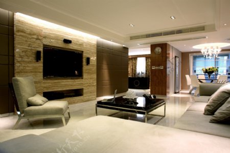 现代简约客厅亮面电视背景墙室内装修效果图