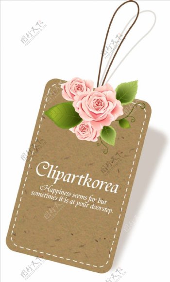 粉红花朵图案卡片吊牌素材