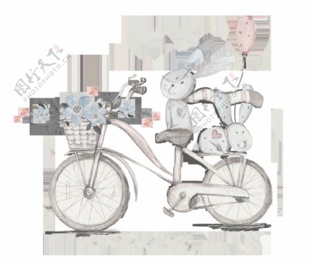 卡通自行车兔子透明素材