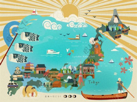 创意时尚日本旅行插画