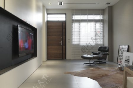 简约客厅灰色电视背景墙装修效果图