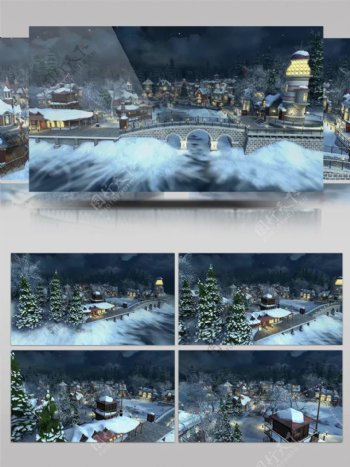 4K超清梦幻3D雪景圣诞节动画素材