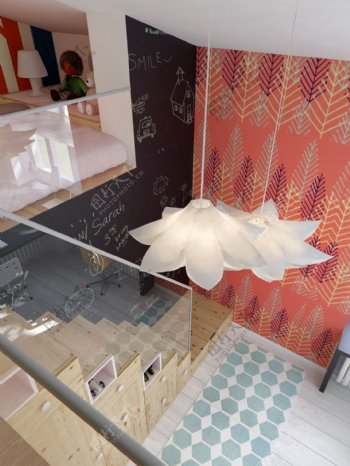 现代时尚客厅白色花形吊灯室内装修效果图