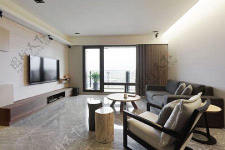 现代简约雅致客厅素色沙发室内装修效果图