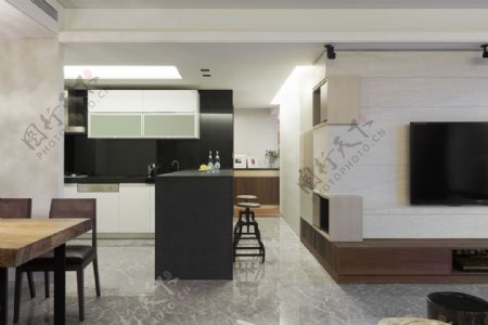 现代时尚客厅灰色大理石地板室内装修效果图