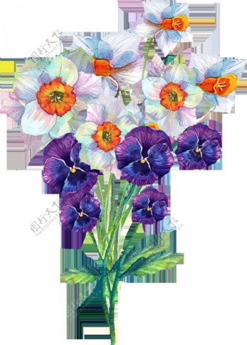 白紫花束透明装饰素材