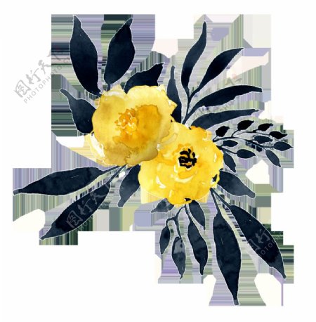 黑黄双花透明装饰素材