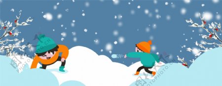 卡通冬季雪景banner背景