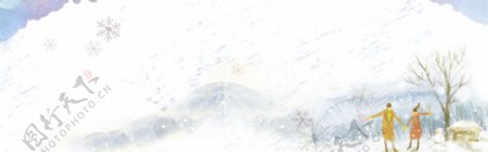 冬季雪地实景banner背景