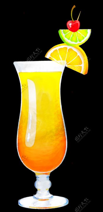 手绘一杯橙汁png透明素材