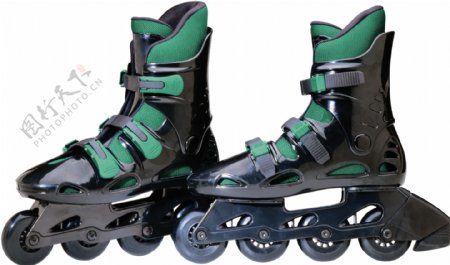 绿黑四轮溜冰鞋免抠png透明素材
