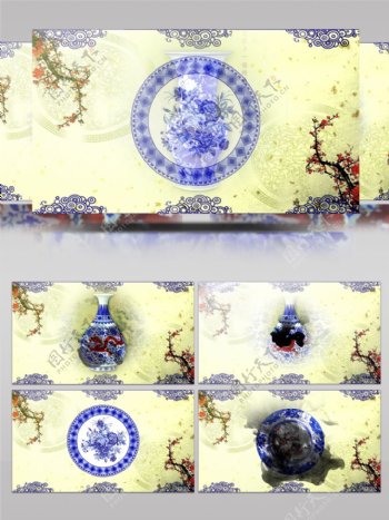 中国风青花瓷古典水墨瓷器扇子戏曲素材