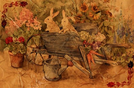 花园兔子海报设计PSD模板