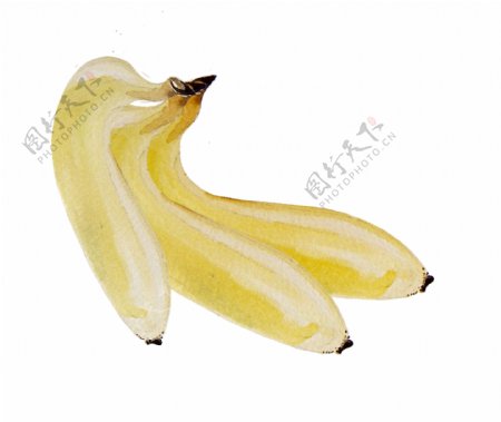 手绘三根香蕉透明素材png