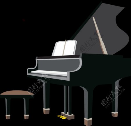 黑色卡通钢琴元素