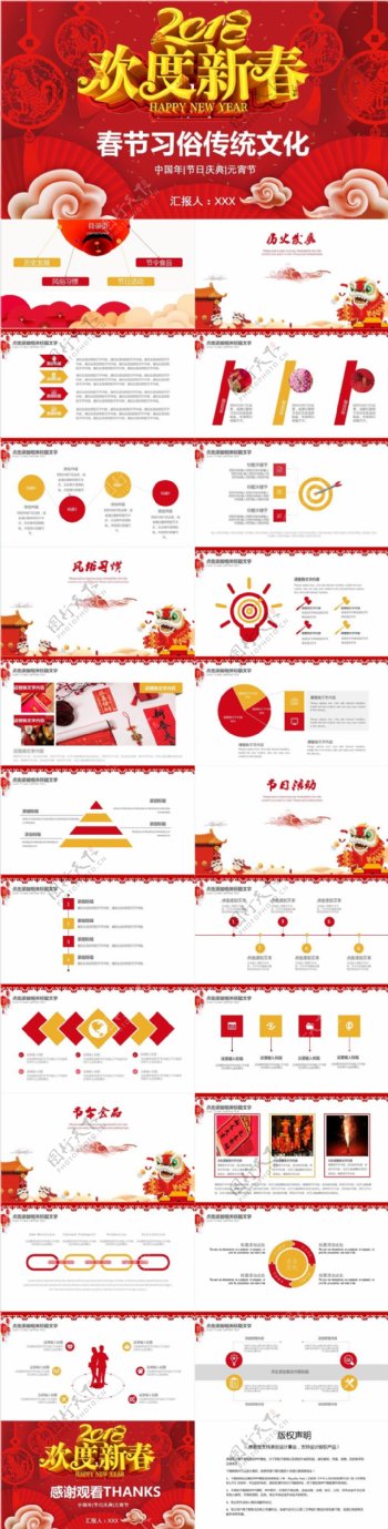 创意节日风春节习俗传统文化介绍PPT模板