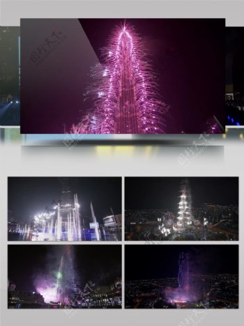 迪拜新年烟花表演音乐会城市景观人文