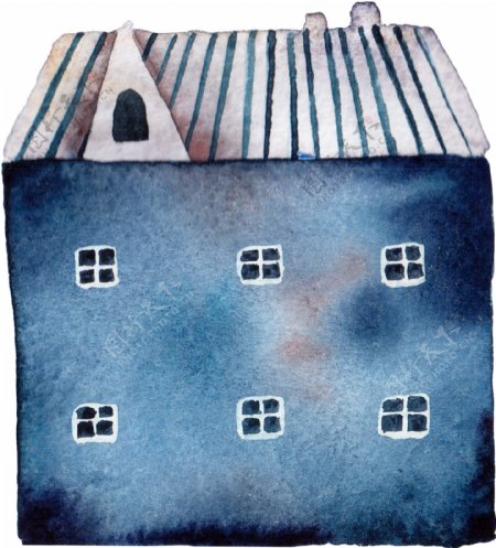 手绘蓝色房子PNG透明素材