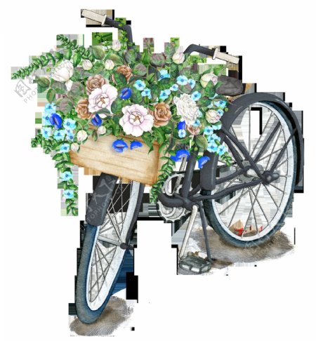 手绘彩色自行车卡通透明装饰合集