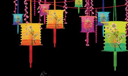 中国风节日五彩花朵装饰图
