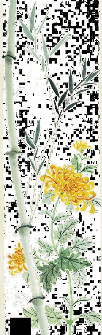 气质竹菊手绘菊花装饰元素