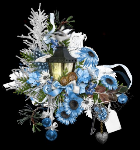美丽蓝色手绘菊花装饰元素