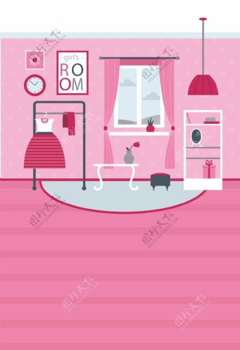 粉色公主房间室内设计海报背景