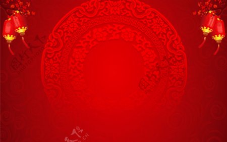 红色喜庆复古花纹新年背景
