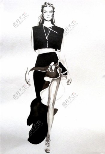 时尚个性黑色礼服女装效果图