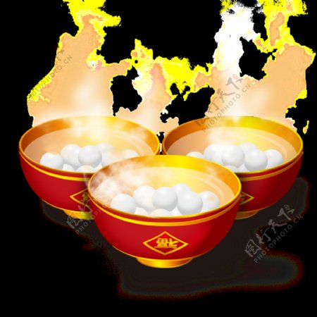 红色三碗汤圆元素设计