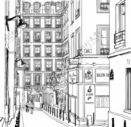 手绘艺术城市建筑插画
