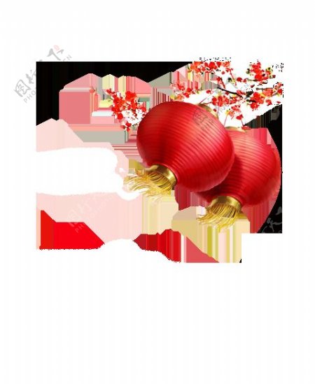 喜庆氛围红色梅花灯笼节日元素