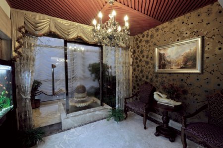 欧式客厅花纹壁画装修效果图