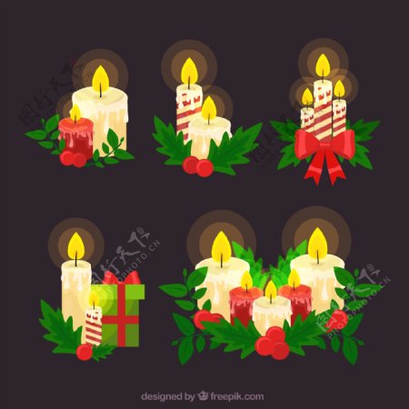 5款创意圣诞蜡烛矢量素材