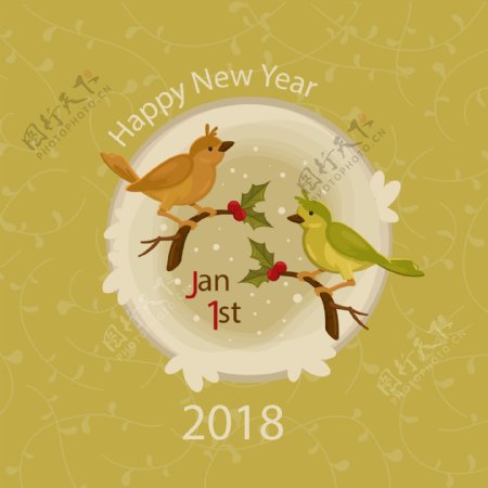 2018新年卡通鸟类元素