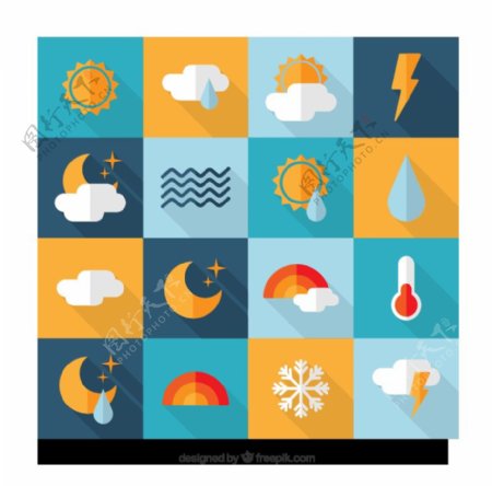 一组彩色卡通天气图标