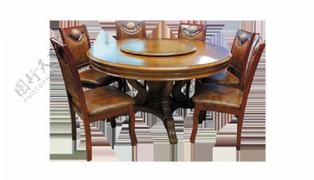 棕色圆盘餐桌椅子png元素