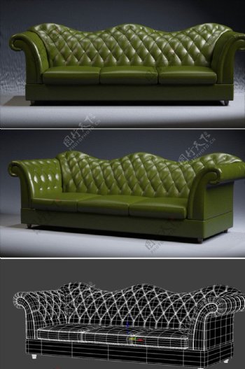 3D美式皮沙发家具模型