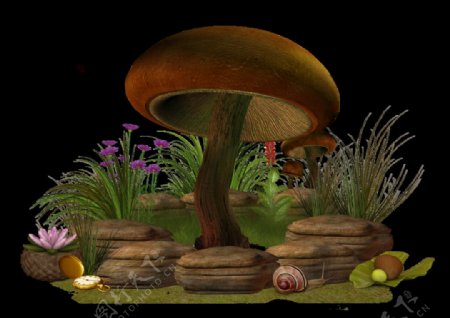 卡通褐色蘑菇树png元素