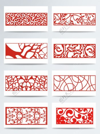 中国风红色传统剪纸窗户花纹装饰图案