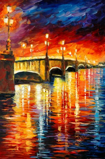 拱桥彩色油画
