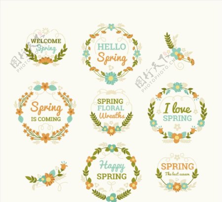8款彩色春季花卉标签矢量图