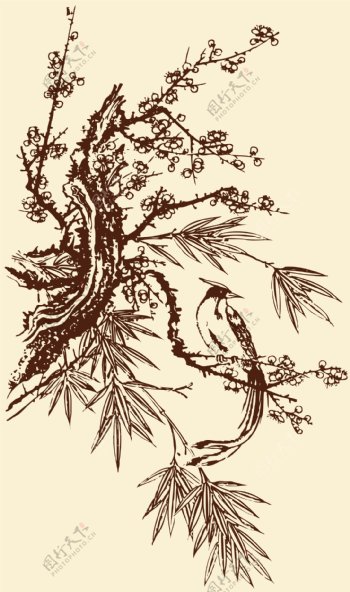 中式花鸟抽象图