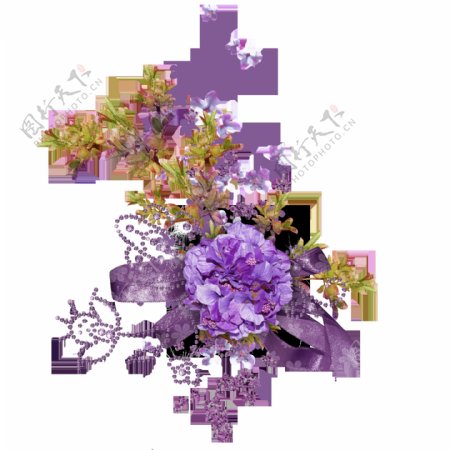 紫色花朵花束png元素