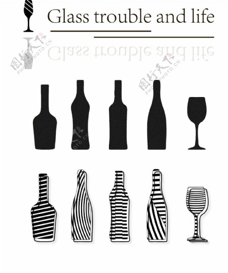 酒瓶酒杯线条组成装饰图案集合