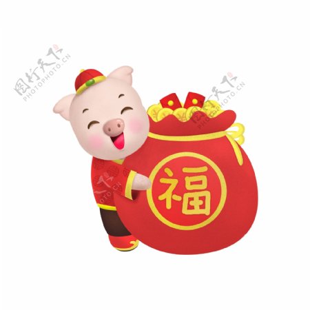 春节新年猪年卡通生肖猪喜庆福袋拜年红包