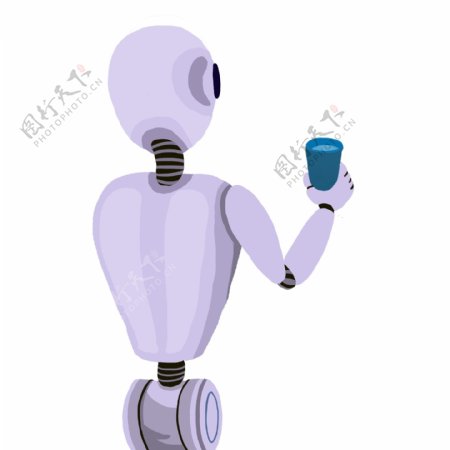 手绘高科技人工智能机器人端水杯服务人类