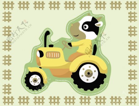 可爱奶牛车辆儿童插画